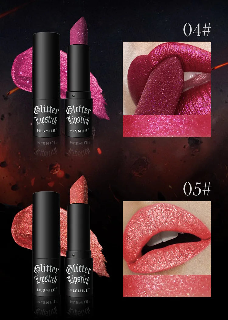 7Colors Glitter Lipstick Waterproof Long Lasting Diamond Pearlescent Metallic Lipstick Black Lipgloss Women Lips Makeup Cosmetic