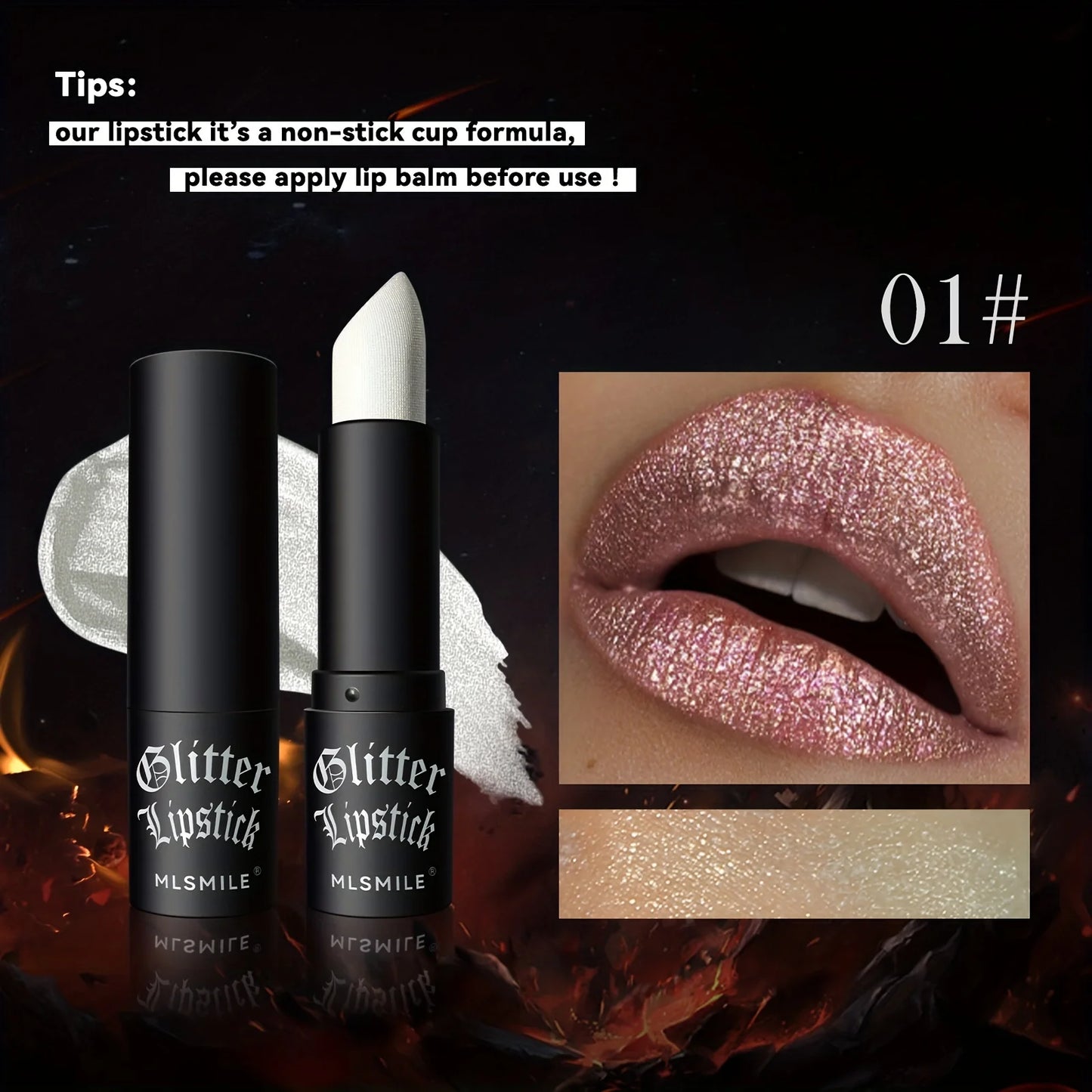 7 Colors Glitter Lipstick Hydrating Sparkling Shine Lip Color Nonstick Highly Pigmented Formula Gives Metallic Finish Lip Makeup