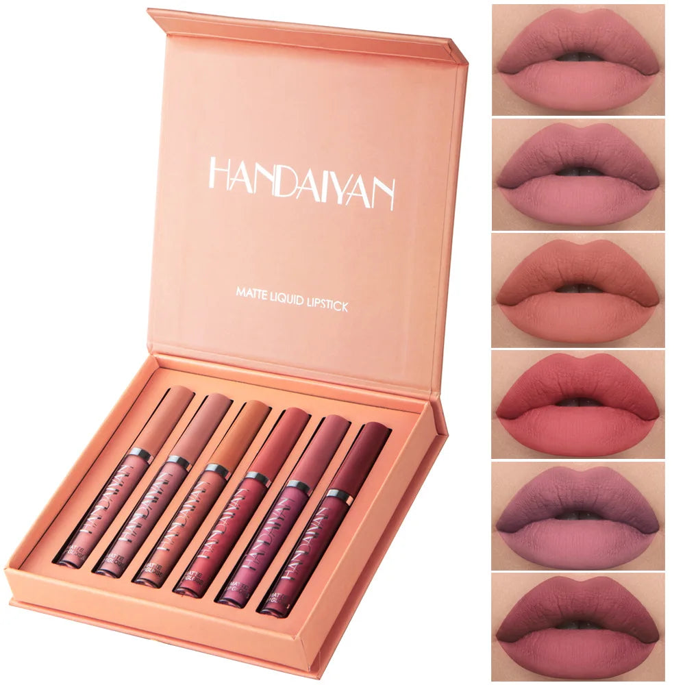 HANDAIYAN 6Pcs Liquid Velvet Matte Lip Gloss Red Lipstick Nude Makeup Women Long Lasting Waterproof Beauty Cosmetics