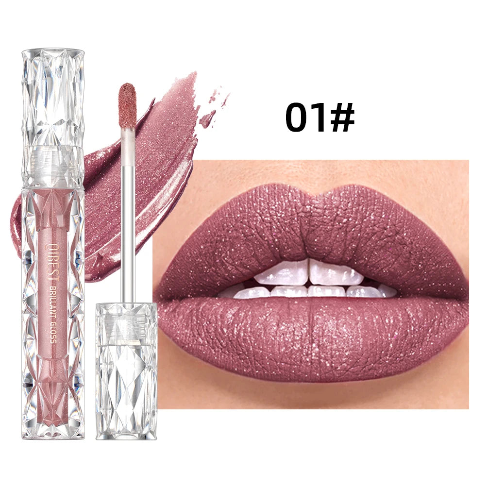 QIBEST Waterproof Diamond Shimmer Glitter Lipgloss Matte Liquid Lipstick Shiny Pearl Lip Glaze Long Lasting LipTint Women Makeup