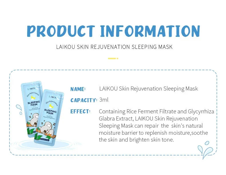 LAIKOU Facial Sleeping Mask Moisturizing Hydrating  Face Sheet Masks Repairing & Nourishing Night Face Mask Skin Care 7pcs