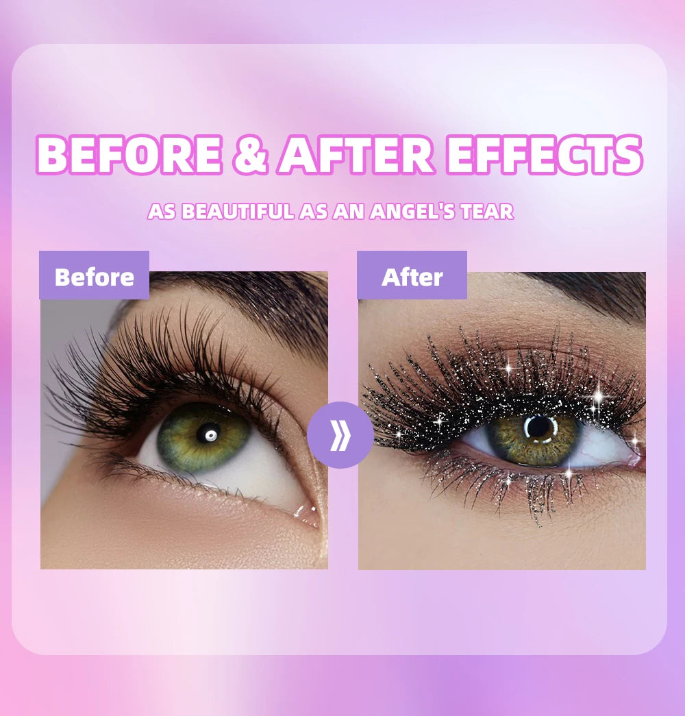 QIBEST Diamond Glitter Mascara Long Lasting Quick Dry Curling Extension Eyelashes Mascara Beauty Shiny Cosmetic For Women Makeup