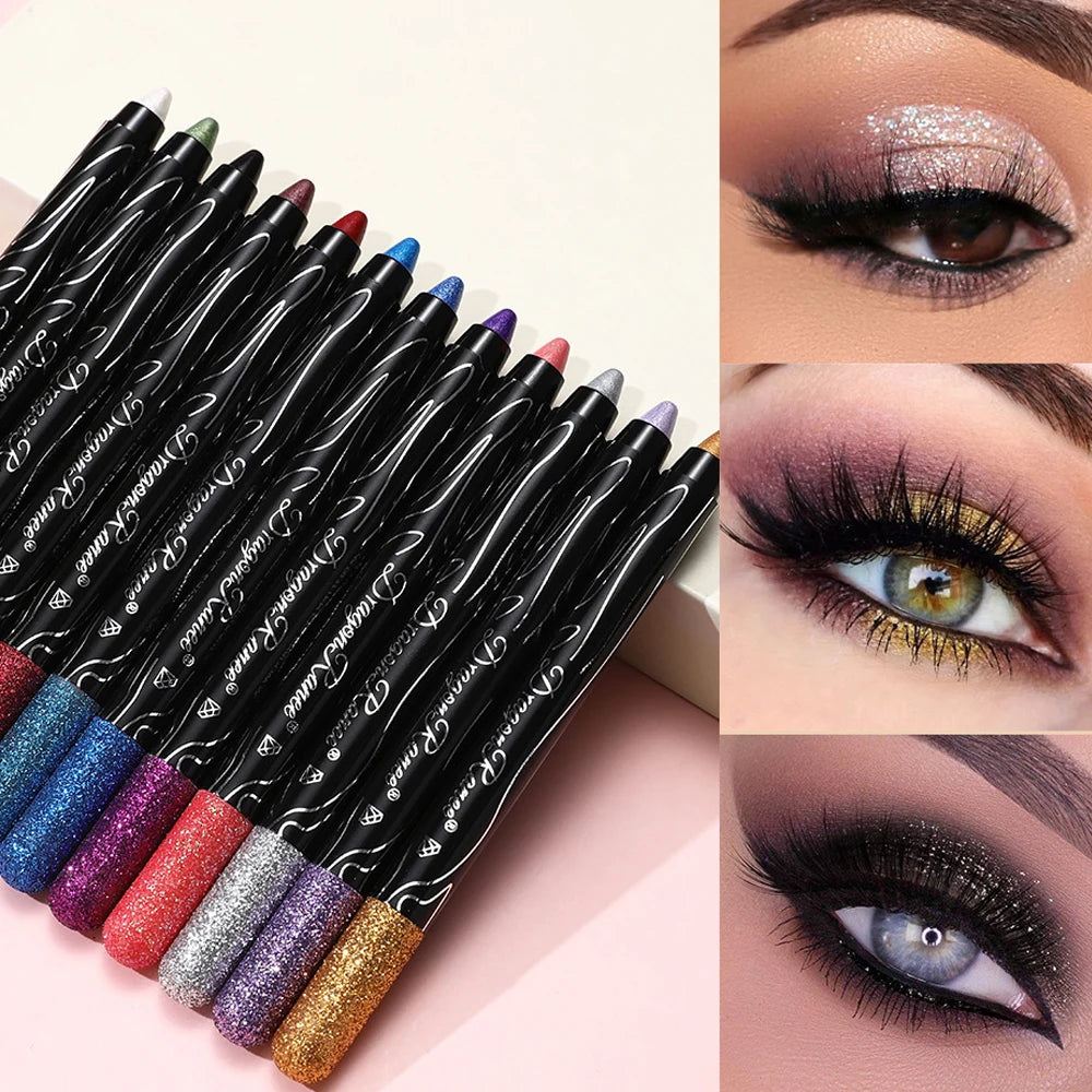 1Pc Metallic Purple Eyeshadow Pencil Glitter Silkworm Liner Pen Highlighter Long Lasting Gold Blue Cream Eye Shadow Stick Makeup