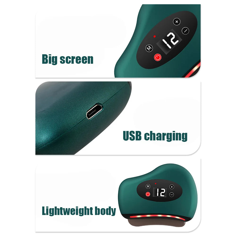 USB Electric Guasha Massager Hot Stone Heating Vibration Scraping Board Neck Back Massage Face Skin Gua Sha Facial Lifting Tools