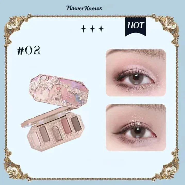 Flower Knows Swan Ballet Eyeshadow Palette Matte Fine Shimmer Pearl Face Palette 6 Colour Glitter Eye Shadow