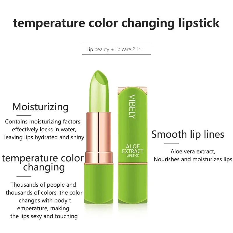 Spring Aloe Vera Moisturizing Lipstick Long Lasting Nouritious Lip Balm Temperature Changing Color lipgloss Lip Makeup Comestics