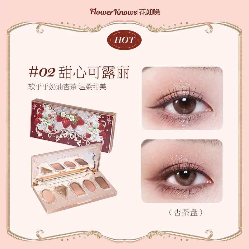 Flower Knows Swan Ballet Eyeshadow Palette Matte Fine Shimmer Pearl Face Palette 6 Colour Glitter Eye Shadow