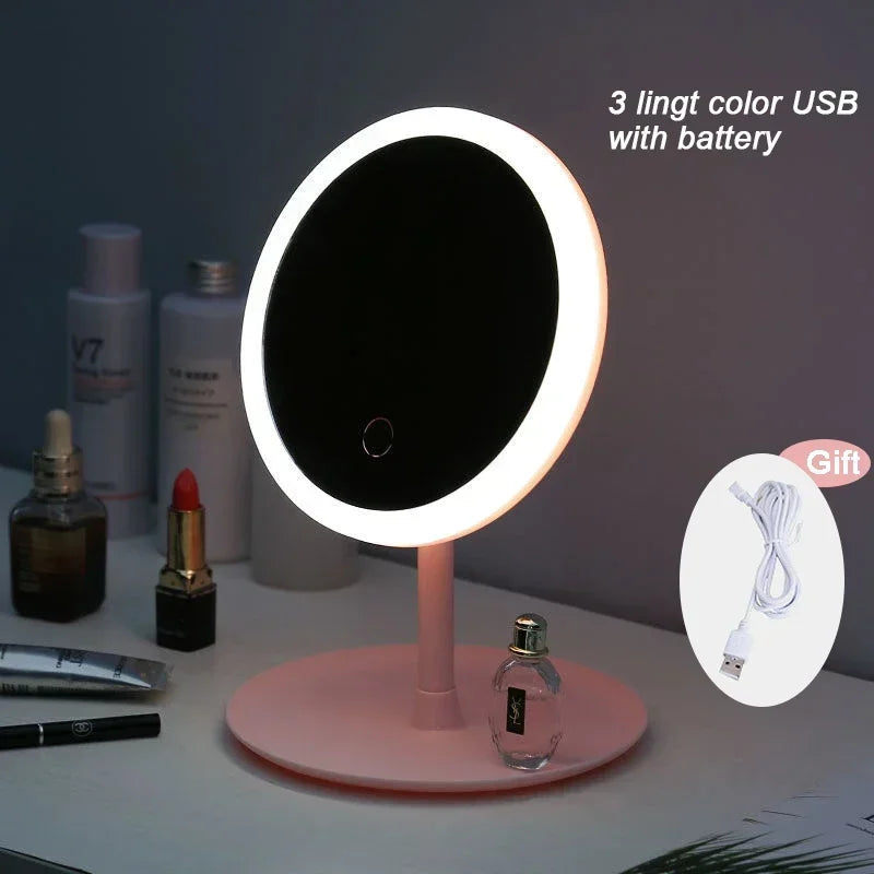 1PC Detachable 3 Modes Makeup Mirror With Light LED Daylight Vanity Mirror Storage Base Mirror With Light Gift USB Rechargable