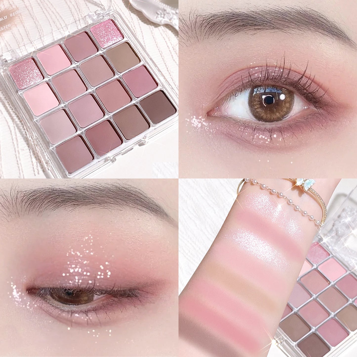 16-Color Eyeshadow Palette - Korean Style, Matte & Shimmer Finishes with Pink, Brown, Nude Tones - Long-Lasting, Fine Texture fo