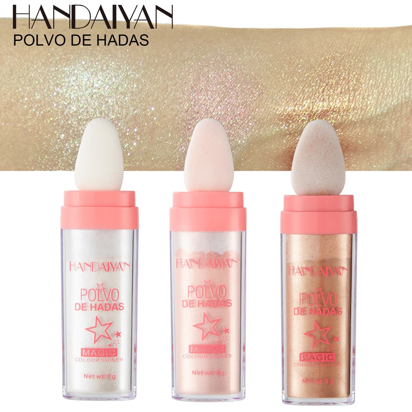 HANDAIYAN 3 Colors Glitter Powder Highlighter Makeup Body Brightens the Natural Face Blusher Fairy Highlight Patting Powder