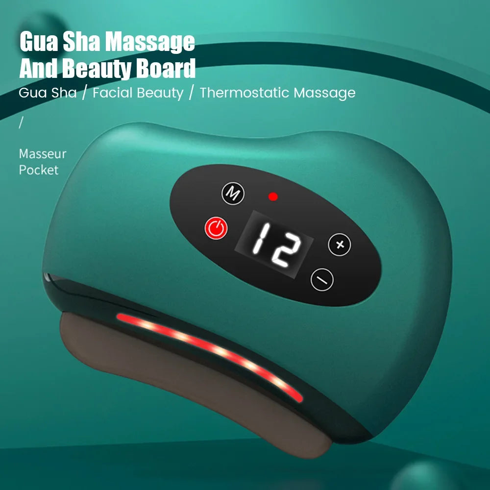 USB Electric Guasha Massager Hot Stone Heating Vibration Scraping Board Neck Back Massage Face Skin Gua Sha Facial Lifting Tools