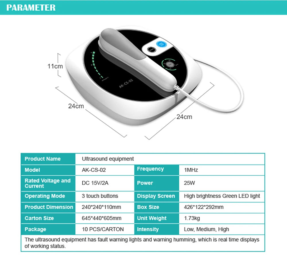 Ultrasound Physiotherapy Massage Device 1MHz Intensity for Muscle & Joints Pain Relief No-Drug Ultrasonic Instrument Machine