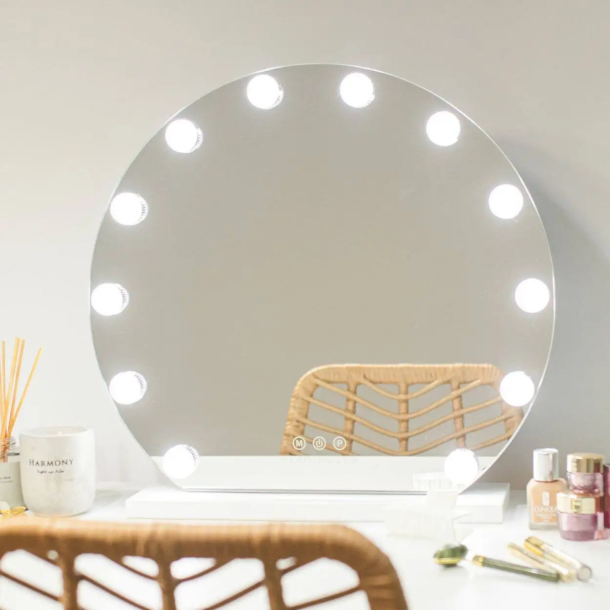 Flaminguuo mirror makeup light 12 lights LED dressing table makeup 3 modes light mirrors with light makeup mirror touch Control table makeup mirror Led Mirror Mirror medium makeup