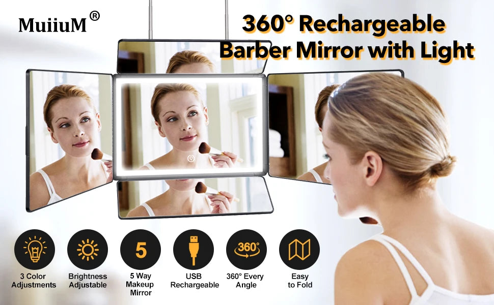 5 Way Mirror, Barber Mirror for Self Hair Cutting, 360° Mirror for Men Shaving, Makeup Mirror with Height Adjusta for Braiding