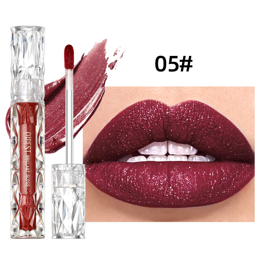 QIBEST Waterproof Diamond Shimmer Glitter Lipgloss Matte Liquid Lipstick Shiny Pearl Lip Glaze Long Lasting LipTint Women Makeup