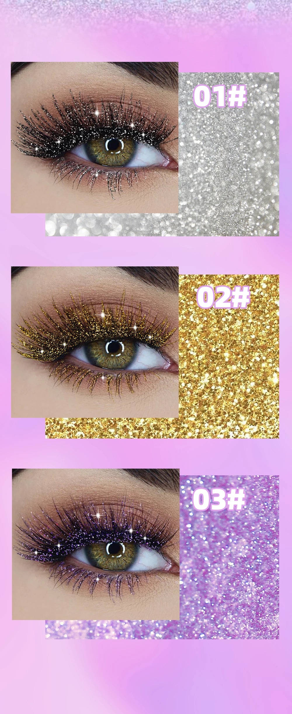 1 PC Diamond Mascara Shining Galaxy Sequins Sweat Proof Glitter Eyelashes Quick Dry Lasting Curling Thick Mascara Shimmer Makeup