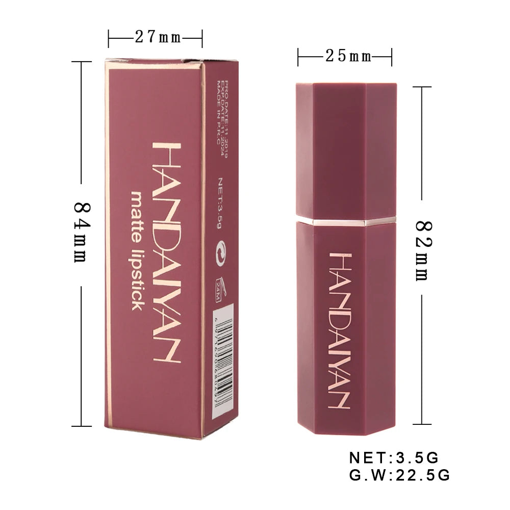 HANDAIYAN High-pigmented Matte Lipstick Velvet Waterproof Long-lasting Makeup Lips Cosmetics