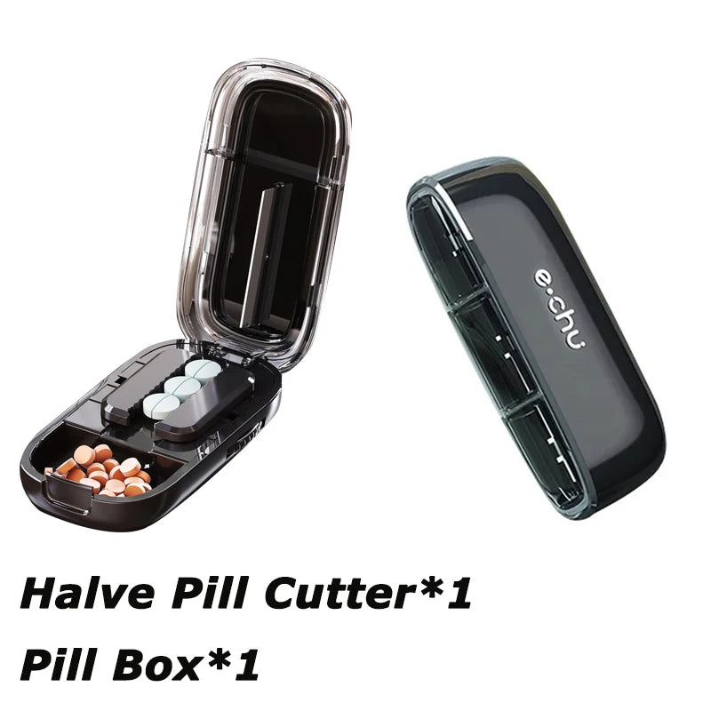 Pill Cutter With Invisible Storage Box Portable 2 In 1 Mini Drug Tablet Medicine Small Small Medicine Box Health Care Pills Case