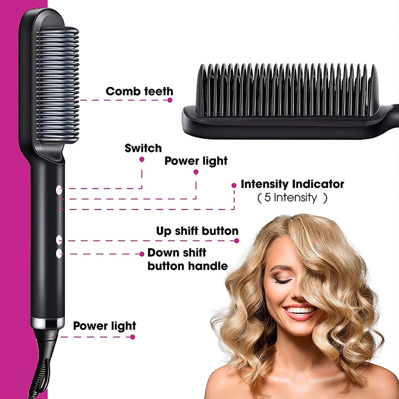 Electric Hot Comb Multifunctional Straight Hair Straightener Comb Negative Ion Anti-Scalding Styling Tool Straightening Brush