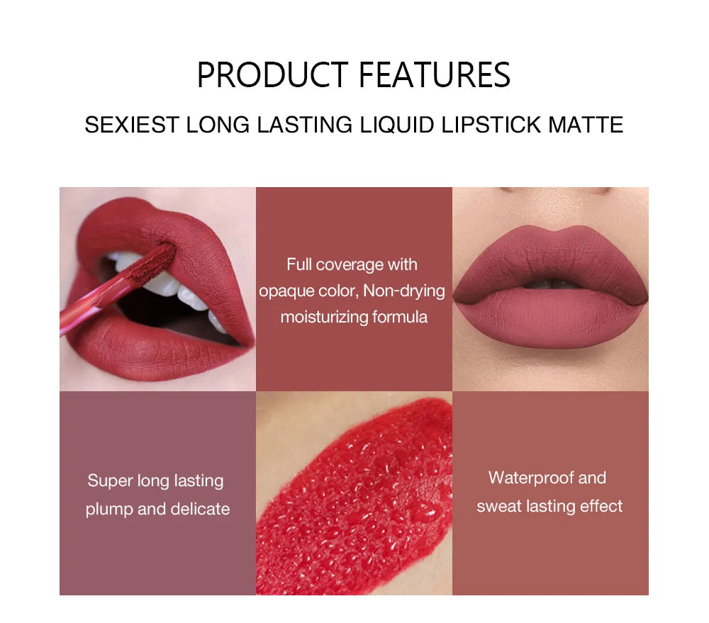 HANDAIYAN 6Pcs Liquid Velvet Matte Lip Gloss Red Lipstick Nude Makeup Women Long Lasting Waterproof Beauty Cosmetics