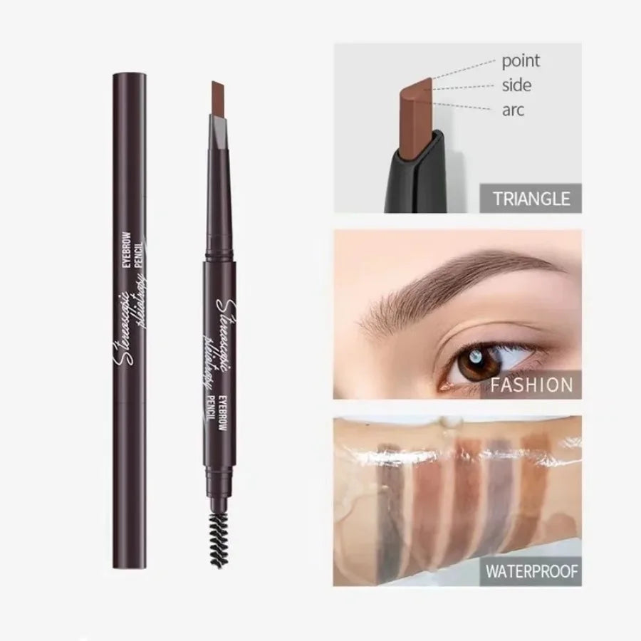 Natural Brown Waterproof Eyebrow Pencil Ultra-fine Triangle Precise Brows Cream With Brush Lasting No Blooming Rotatable Makeup