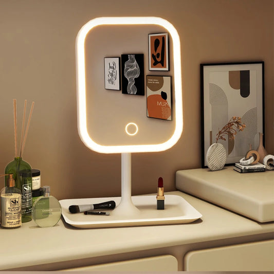 Niche Modern Desktop Vanity Mirror 3 Color Light LED Makeup Mirror Touching Mirror Women Bedroom Dressing Mirror