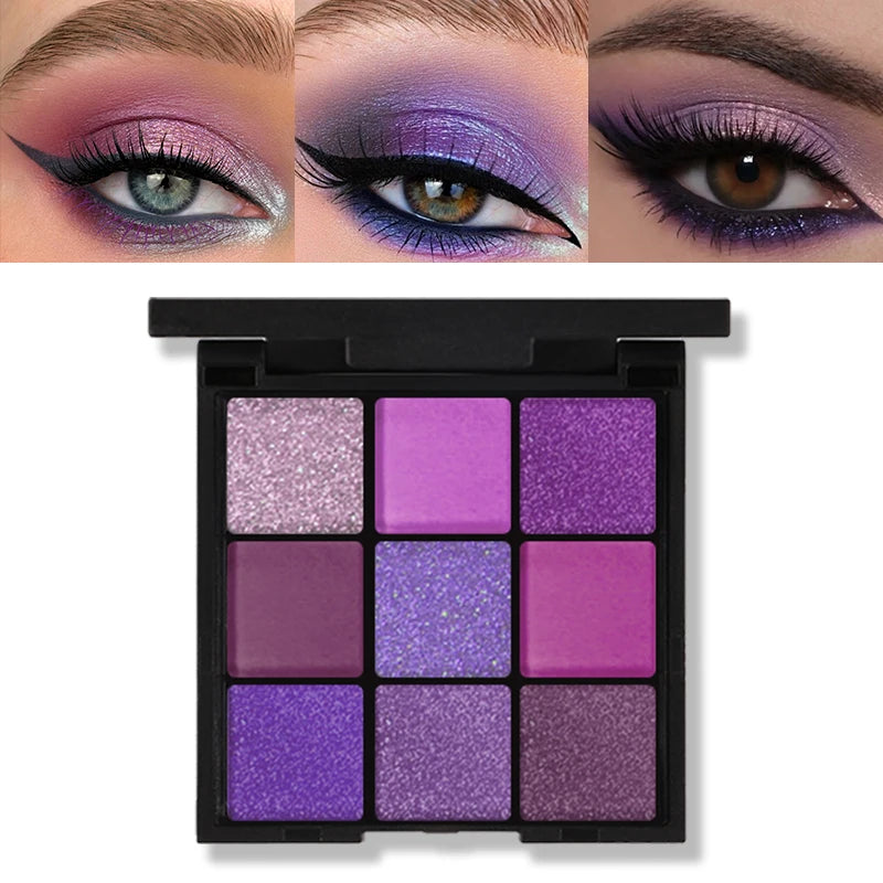 9-Grid Red Eyeshadow Palette Purple Glitter Pearlescent Matte Eye Shadow Shimmer Makeup Long Lasting Women Beauty Eye Cosmetics