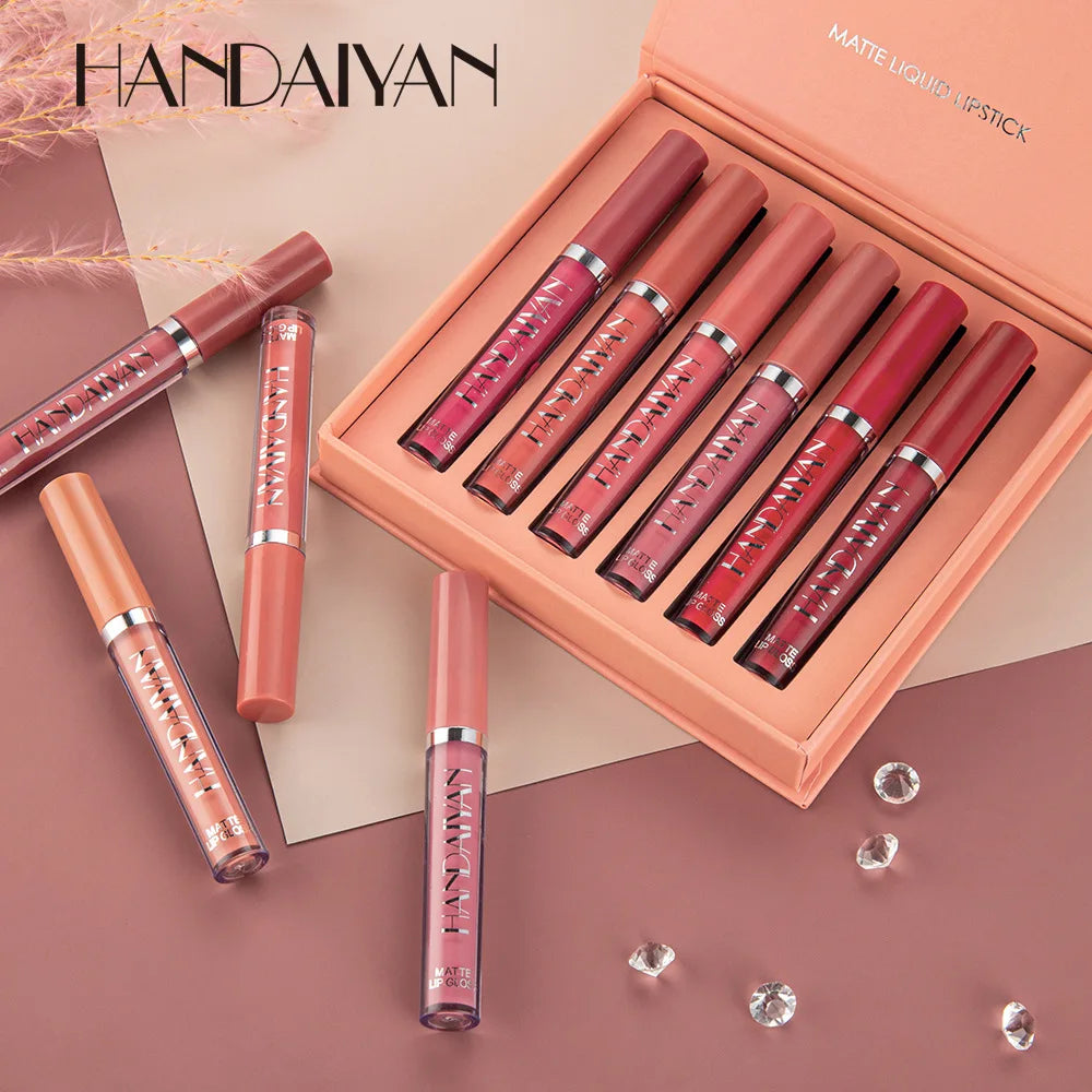 HANDAIYAN 6Pcs Liquid Velvet Matte Lip Gloss Red Lipstick Nude Makeup Women Long Lasting Waterproof Beauty Cosmetics