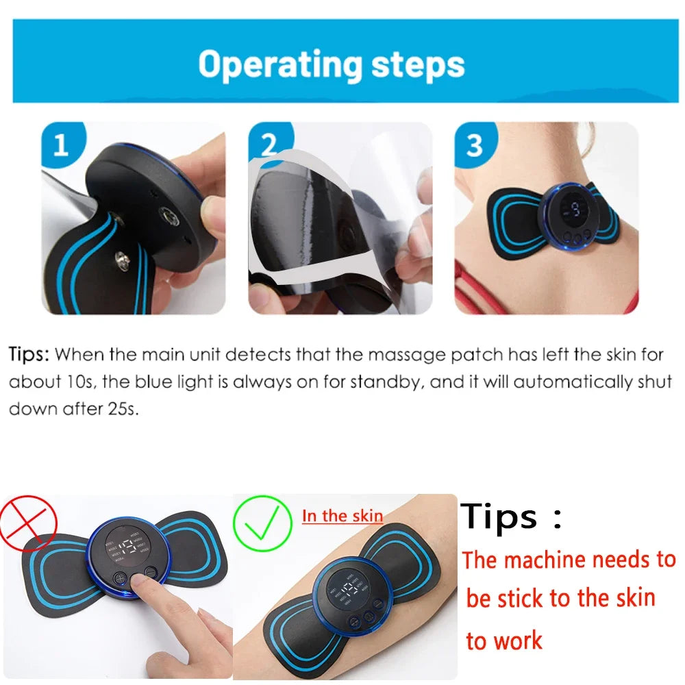 Electric EMS Neck Massager Mini Cervical Back Patch Stimulator Massageador Mat Portable Gel Pad Stickers Slim