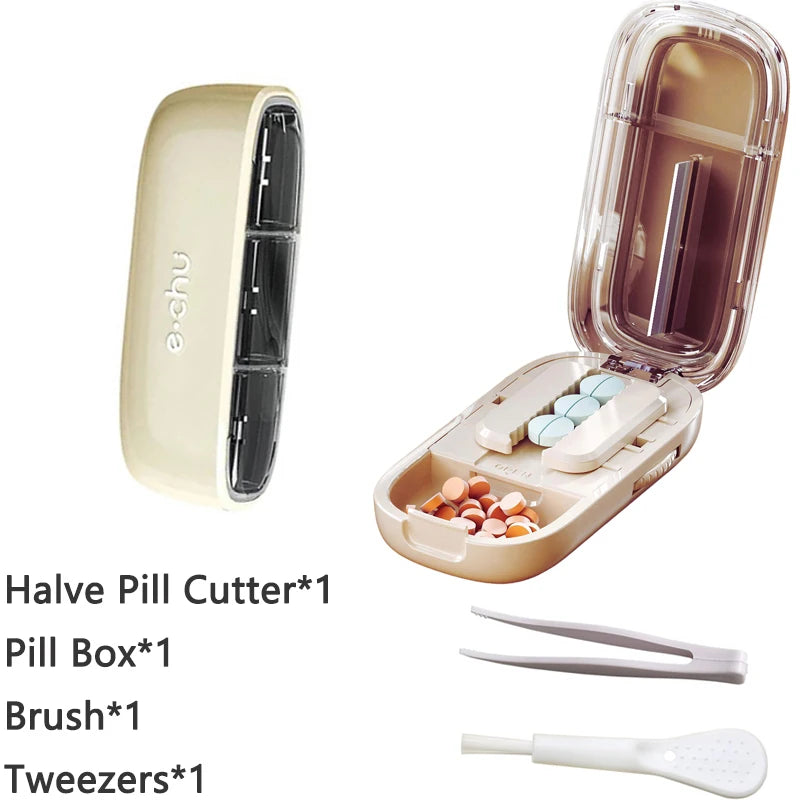 Pill Cutter With Invisible Storage Box Portable 2 In 1 Mini Drug Tablet Medicine Small Small Medicine Box Health Care Pills Case