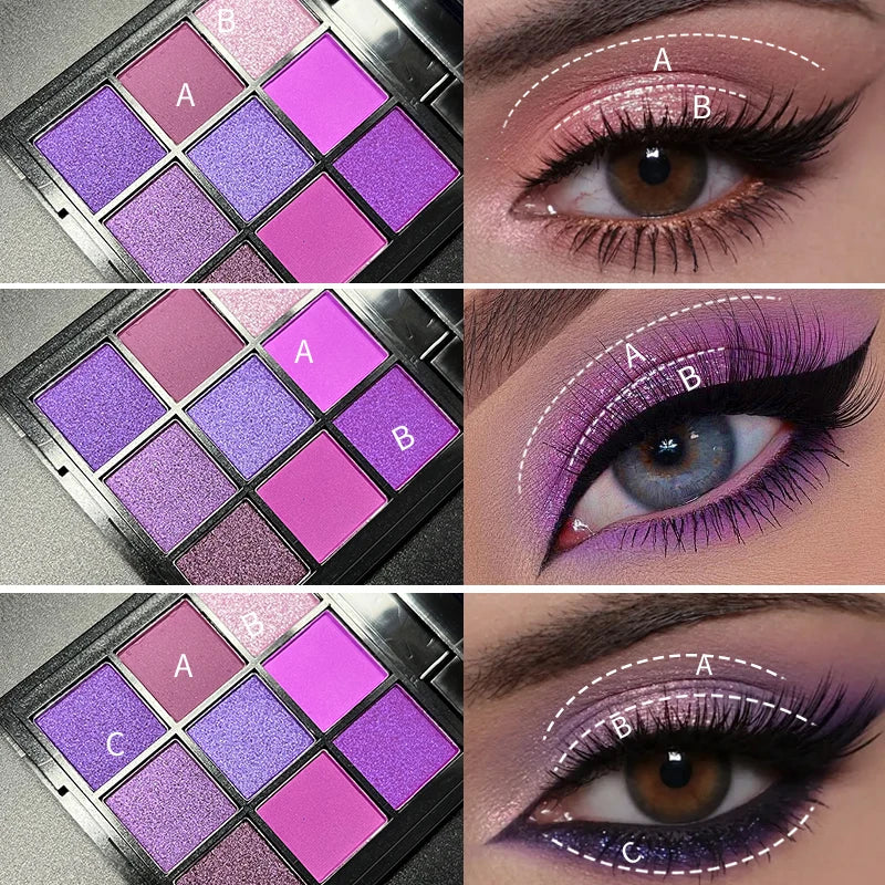 9-Grid Red Eyeshadow Palette Purple Glitter Pearlescent Matte Eye Shadow Shimmer Makeup Long Lasting Women Beauty Eye Cosmetics