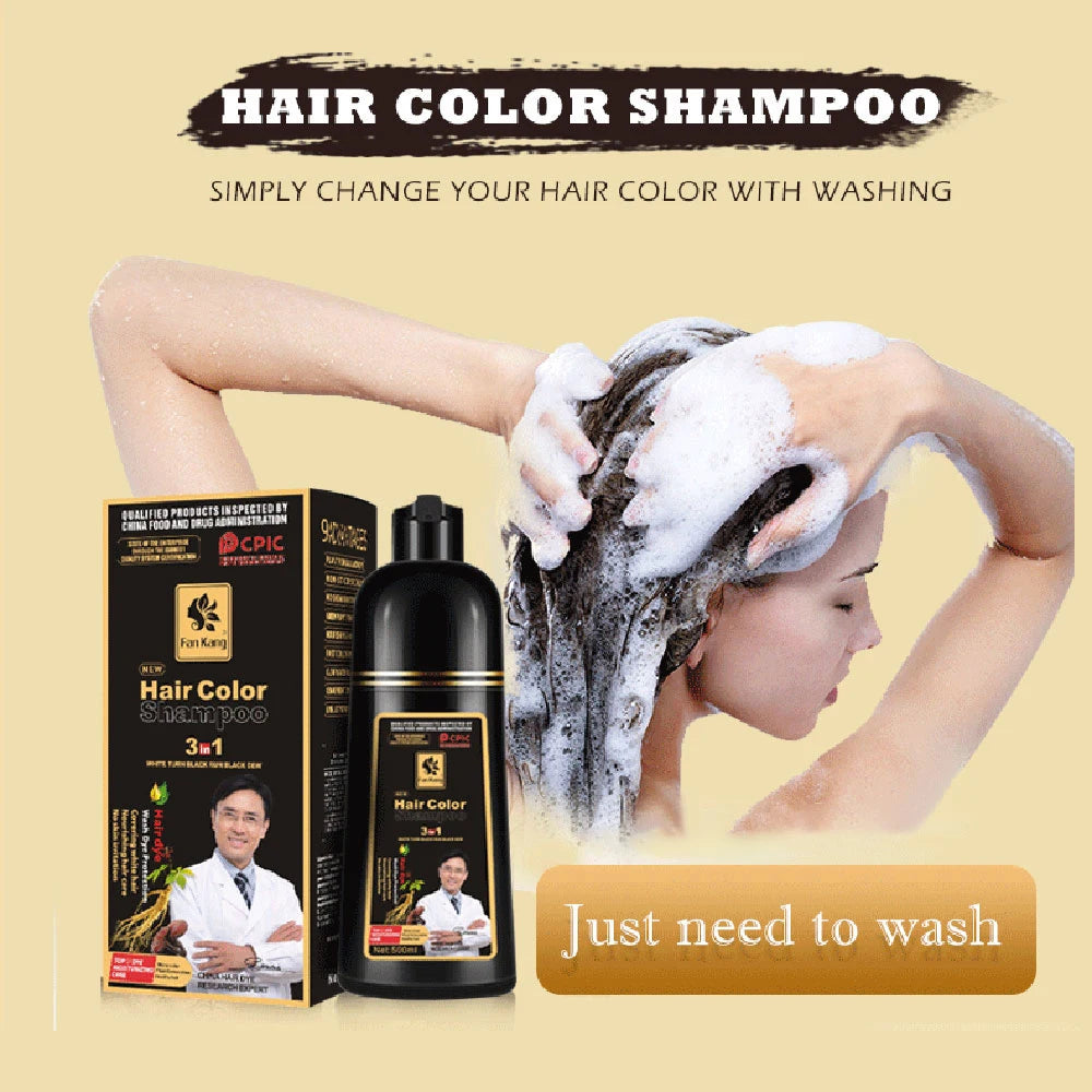 3 In 1 Instant Coloring Shampoo Natural Black Color for Men Women DIY Hair Dye Herbal Brown Coloring Care 500ml Hair Dye Shampoo