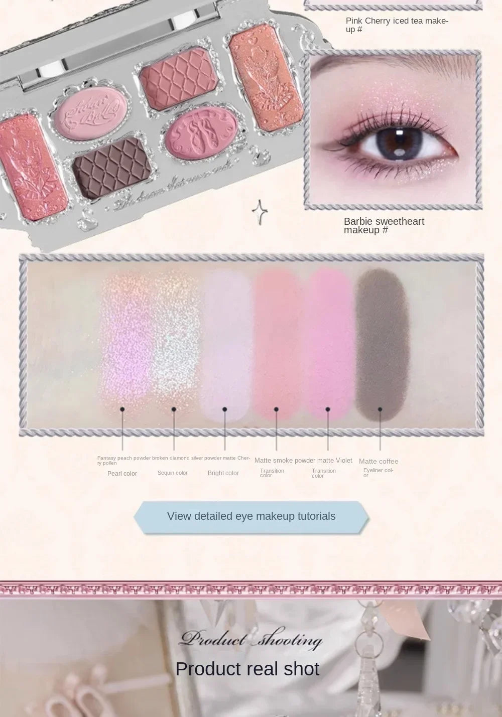 Flower Knows Swan Ballet Eyeshadow Palette Matte Fine Shimmer Pearl Face Palette 6 Colour Glitter Eye Shadow