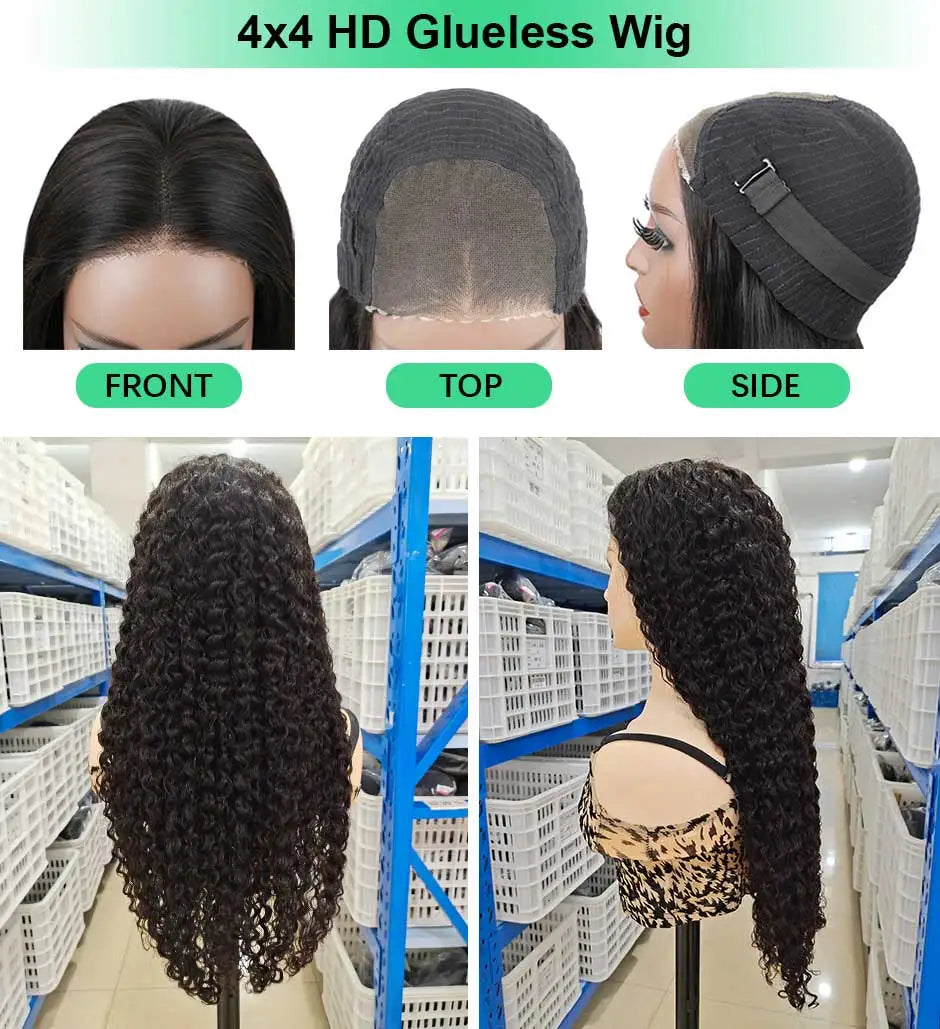 Water Wave Glueless Wig Pre-Cut Lace Wig 180% Pre-Plucked Natural Wave Wear Go Glueless Curly Human Hair Wigs For Women