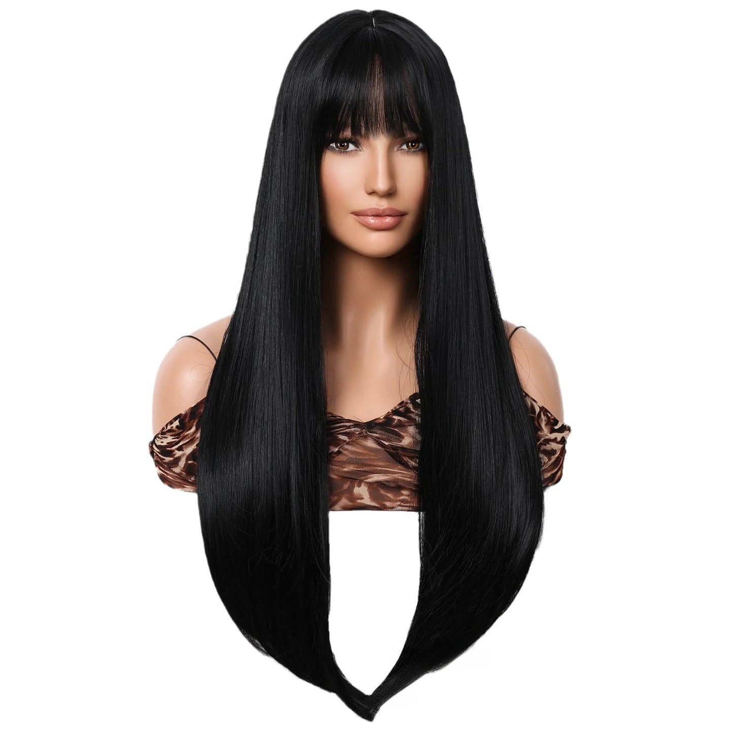 BlackWig With Bangs long Straight Hair Wigs 28inch Synthetic Wig For Woman Cosplay Heat Resistant Fibers Lolita Wigs