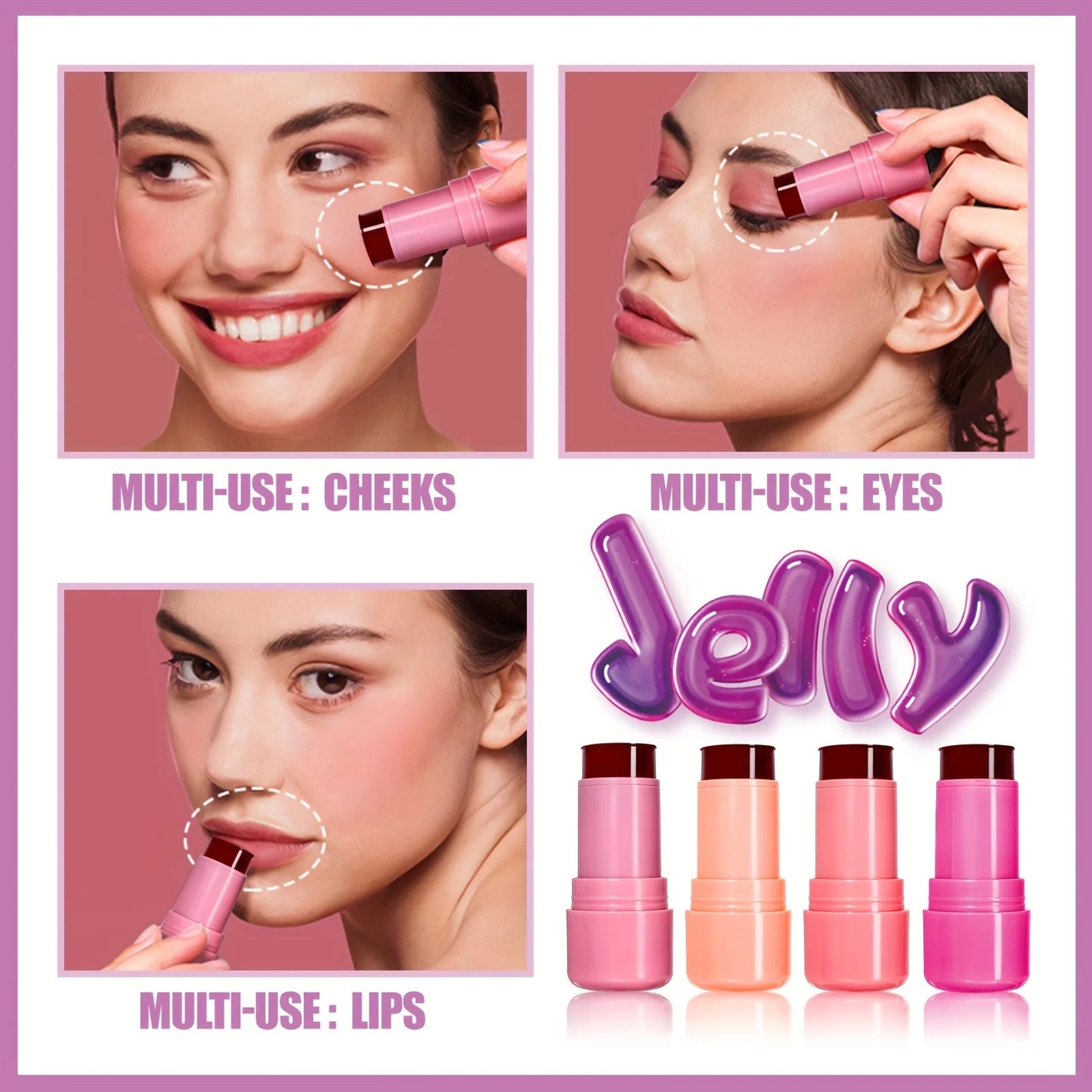 Jelly Blush Stick Makeup, Water Jelly Tint Stick, Lip and Cheek Jelly Blush Stick Lipstick, Lightweight