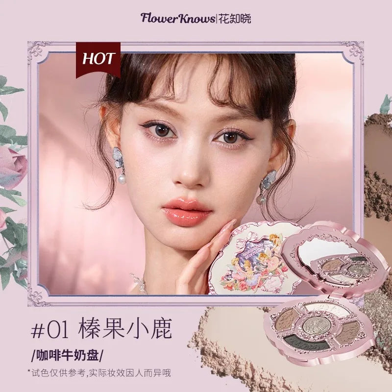 Flower Knows Swan Ballet Eyeshadow Palette Matte Fine Shimmer Pearl Face Palette 6 Colour Glitter Eye Shadow