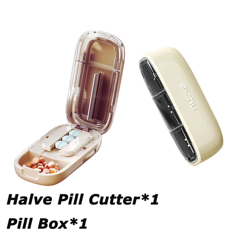 Pill Cutter With Invisible Storage Box Portable 2 In 1 Mini Drug Tablet Medicine Small Small Medicine Box Health Care Pills Case