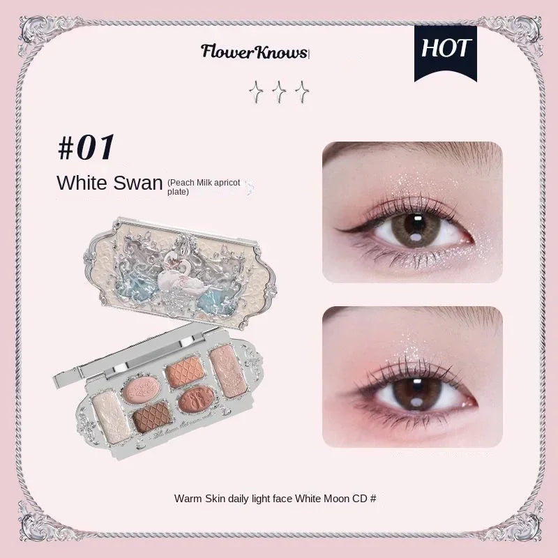 Flower Knows Swan Ballet Eyeshadow Palette Matte Fine Shimmer Pearl Face Palette 6 Colour Glitter Eye Shadow