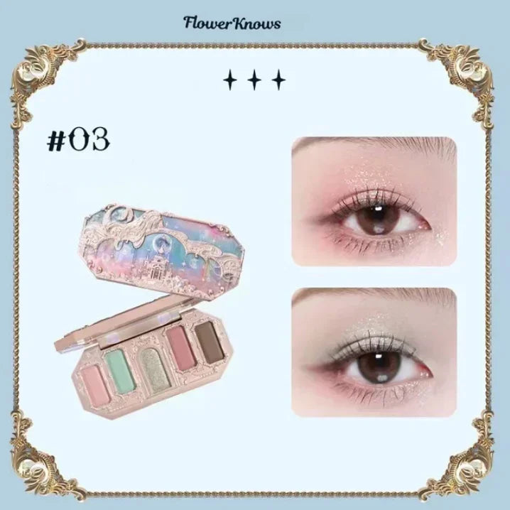 Flower Knows Swan Ballet Eyeshadow Palette Matte Fine Shimmer Pearl Face Palette 6 Colour Glitter Eye Shadow