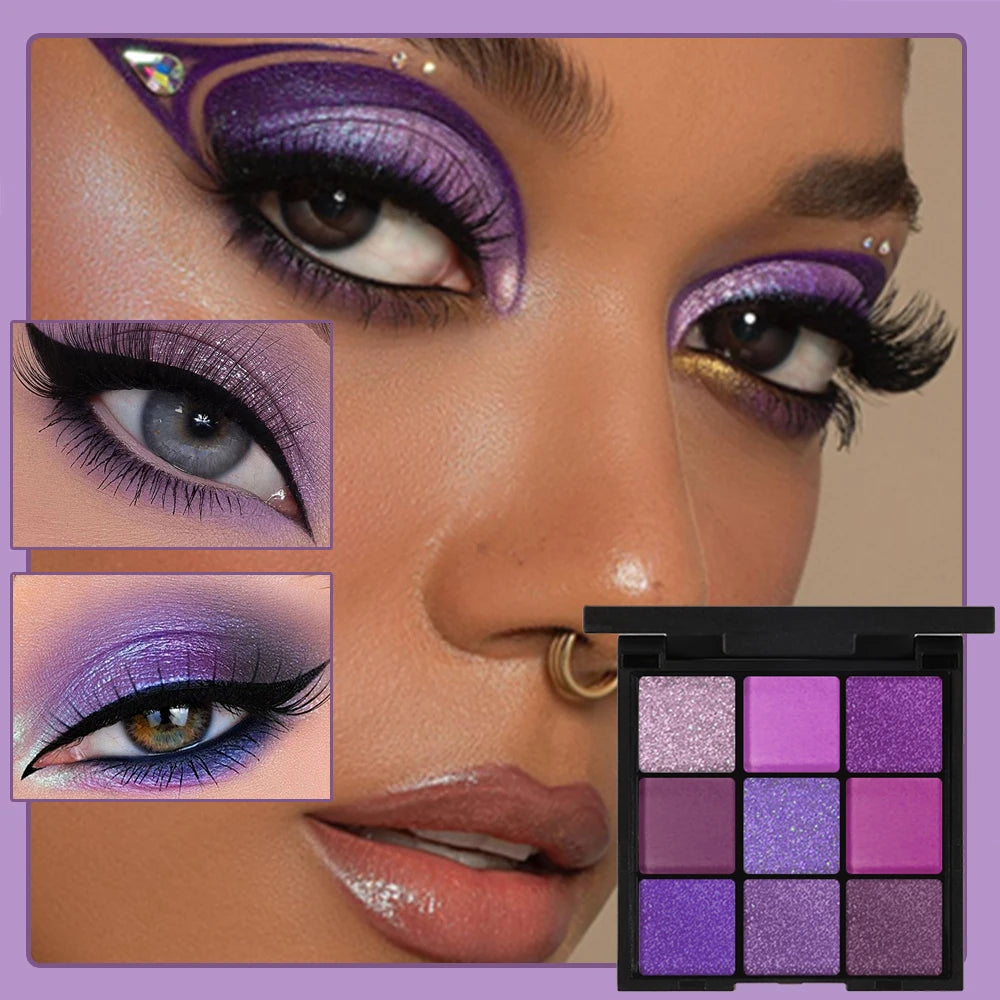 9-Grid Red Eyeshadow Palette Purple Glitter Pearlescent Matte Eye Shadow Shimmer Makeup Long Lasting Women Beauty Eye Cosmetics