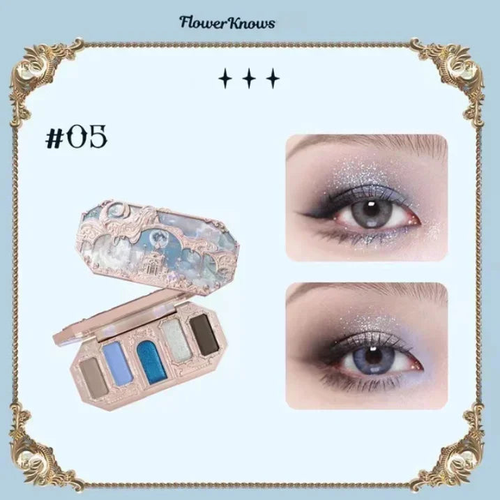 Flower Knows Swan Ballet Eyeshadow Palette Matte Fine Shimmer Pearl Face Palette 6 Colour Glitter Eye Shadow