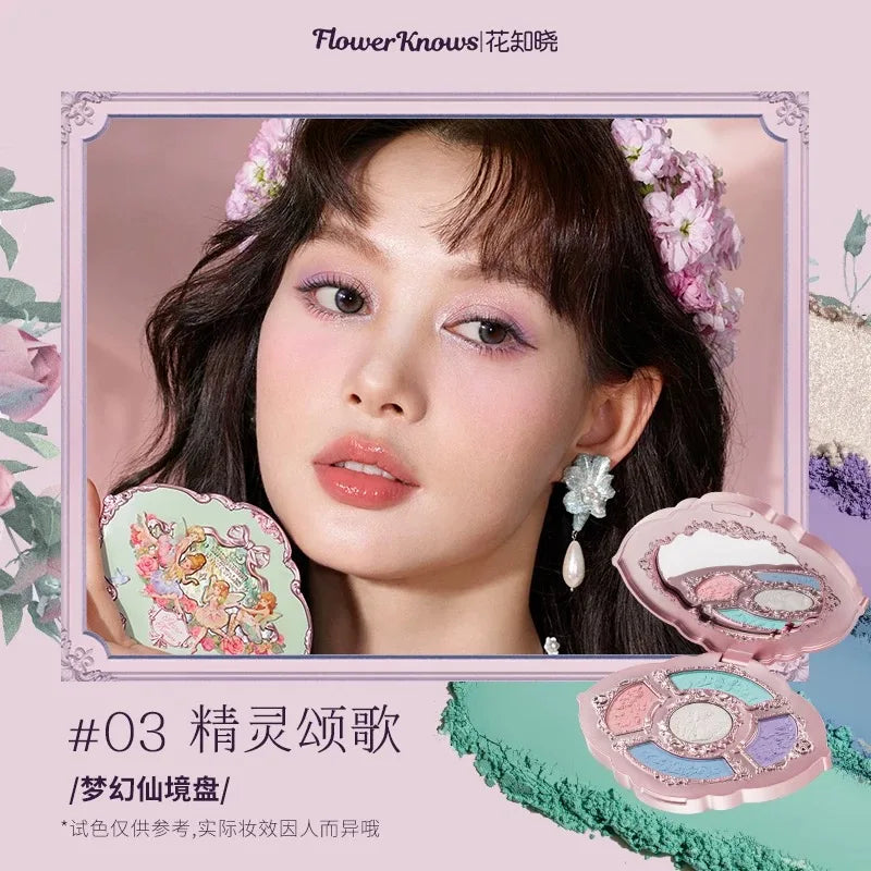 Flower Knows Swan Ballet Eyeshadow Palette Matte Fine Shimmer Pearl Face Palette 6 Colour Glitter Eye Shadow