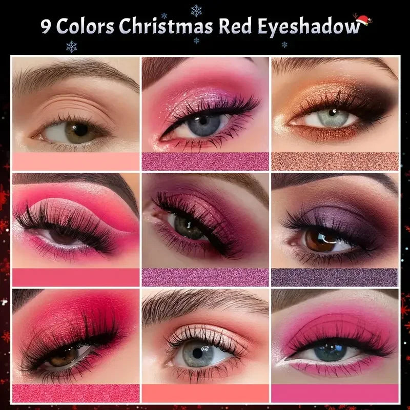 9-Grid Red Eyeshadow Palette Purple Glitter Pearlescent Matte Eye Shadow Shimmer Makeup Long Lasting Women Beauty Eye Cosmetics