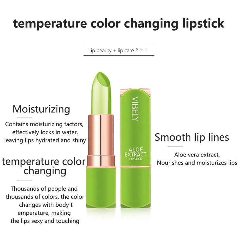 Spring Aloe Vera Moisturizing Lipstick Long Lasting Nouritious Lip Balm Temperature Changing Color lipgloss Lip Makeup Comestics