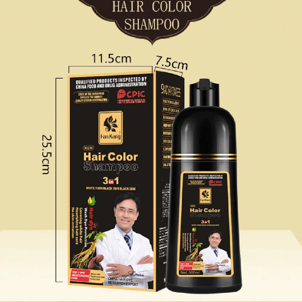 3 In 1 Instant Coloring Shampoo Natural Black Color for Men Women DIY Hair Dye Herbal Brown Coloring Care 500ml Hair Dye Shampoo