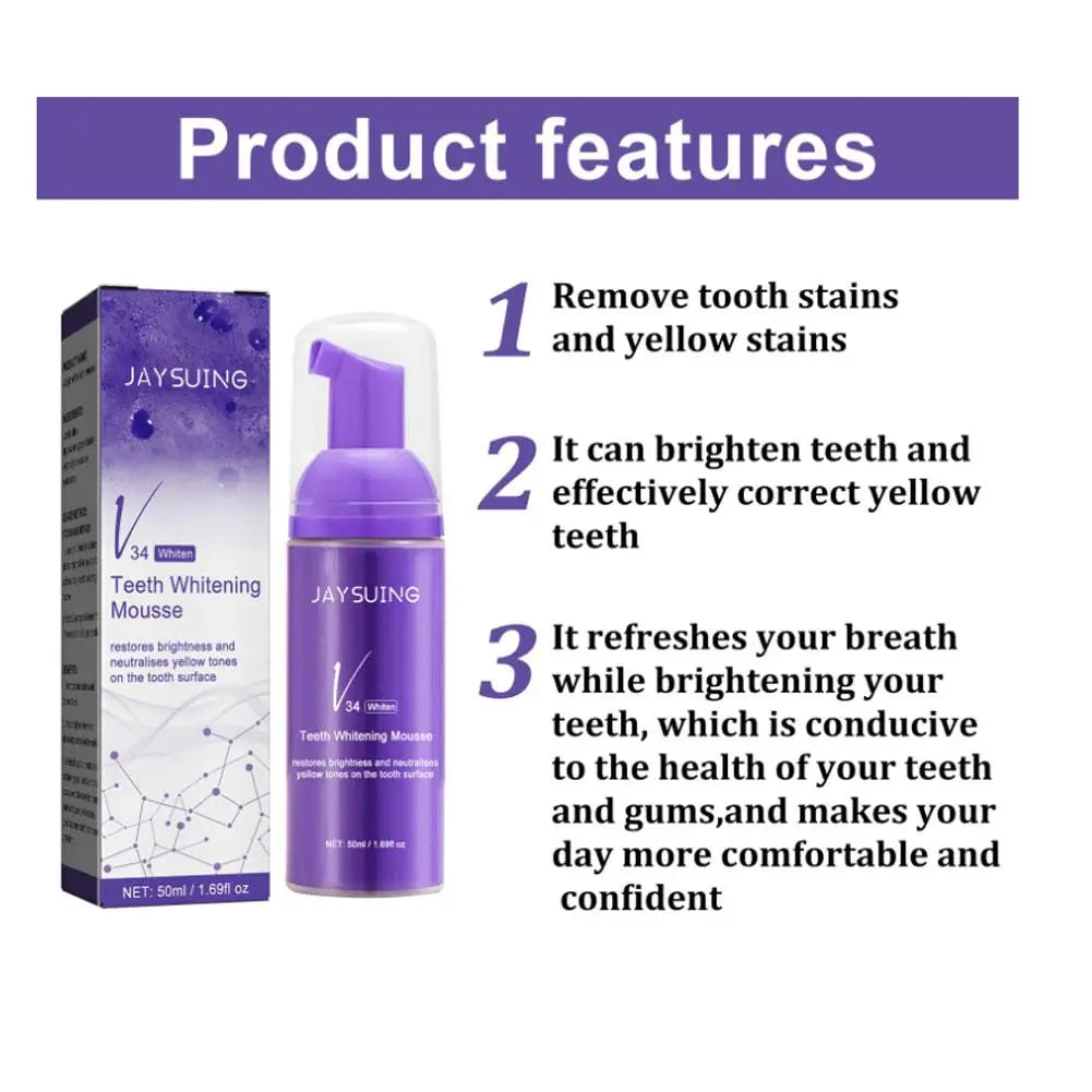 50ml V34 Mousse Toothpaste Removing Yellow Teeth Cleaning Tooth Stain Oral Fresh Tooth Care Product