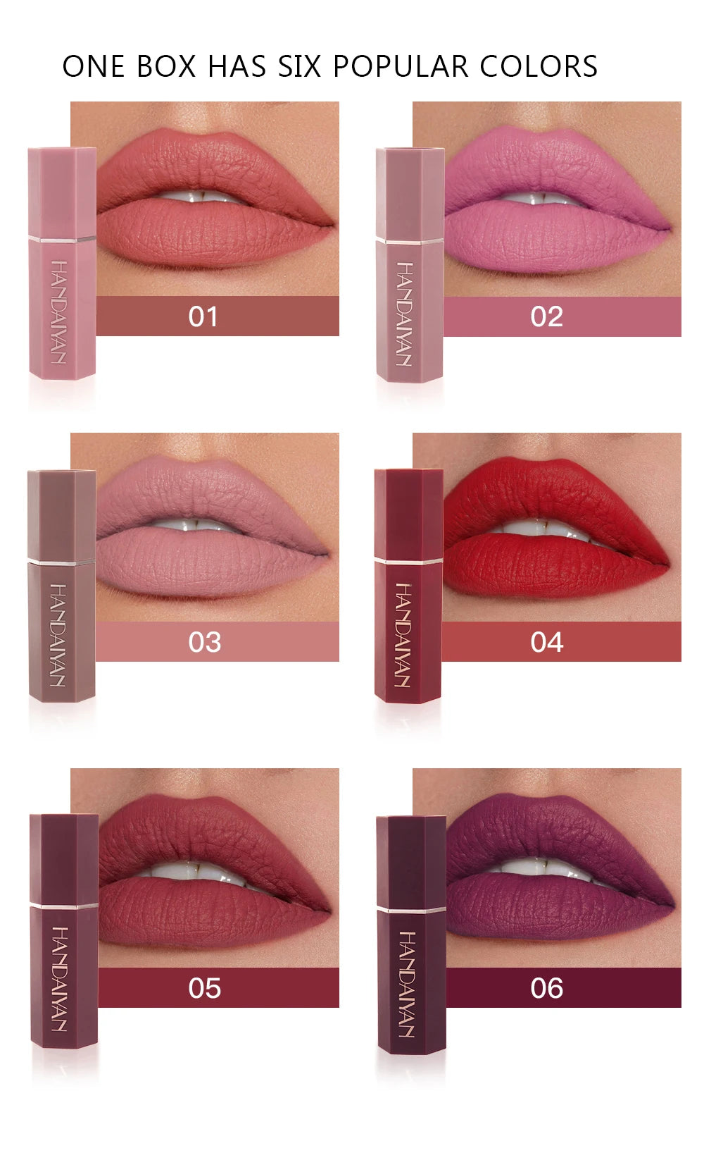 HANDAIYAN High-pigmented Matte Lipstick Velvet Waterproof Long-lasting Makeup Lips Cosmetics