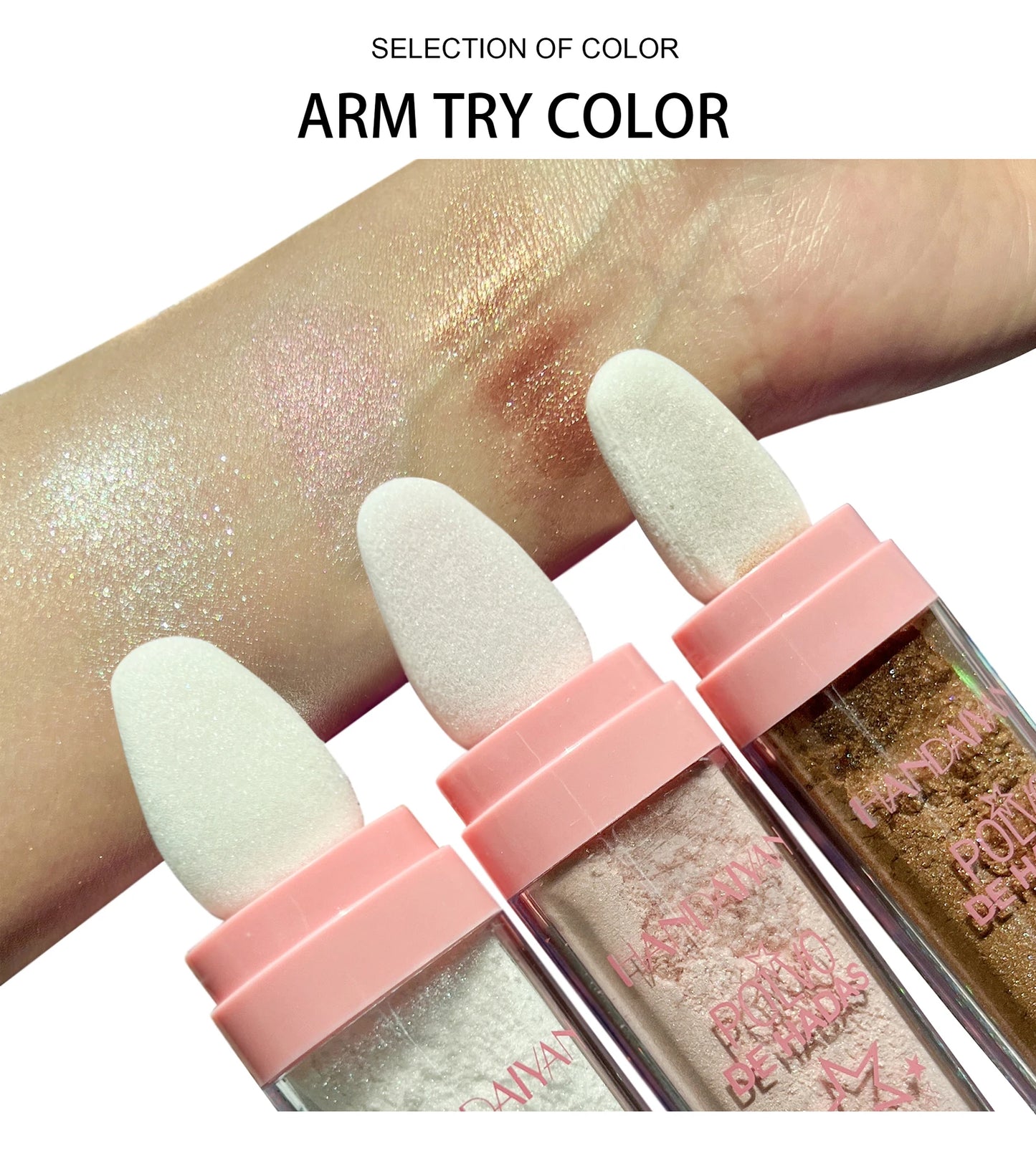 HANDAIYAN 3 Colors Glitter Powder Highlighter Makeup Body Brightens the Natural Face Blusher Fairy Highlight Patting Powder